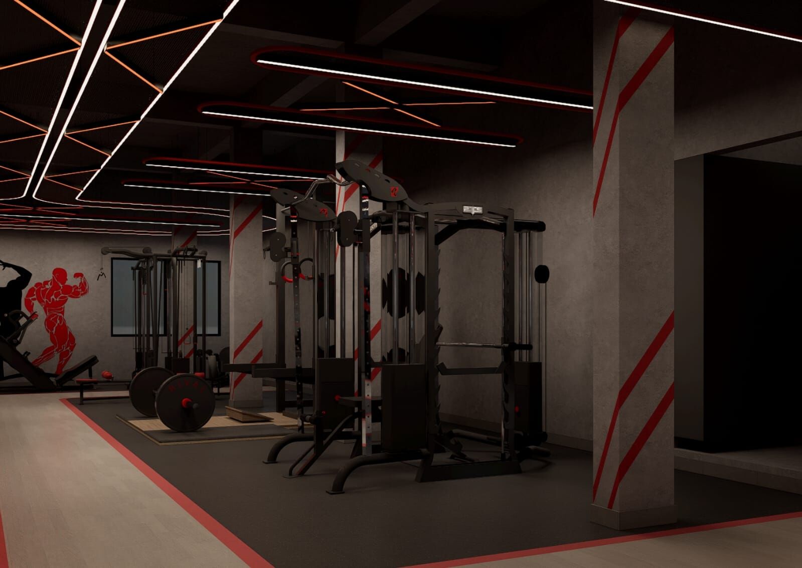 Strength zone render with power racks and platforms